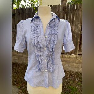Pixie Hopkins Blue Striped Ruffle Blouse M